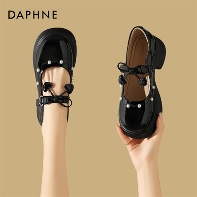达芙妮厚底粗跟法式浅口玛丽珍鞋