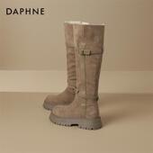 达芙妮高筒不过膝长靴女冬季 2025新款 骑士靴绒面长筒靴保暖雪地靴