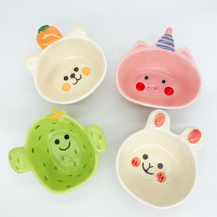 蜜袋鼯食盆松鼠卢丁鸡仓鼠花枝鼠陶瓷碗喂食器防打翻可爱卡通食盆