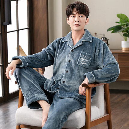 珊瑚绒睡衣男士冬天加厚加绒男款中青年爸爸法兰绒家居服套装