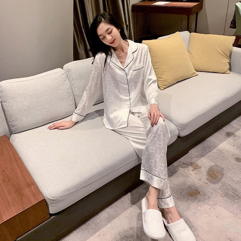 春秋睡衣女冰丝长袖韩版性感女士薄款家居服夏季大码丝绸两件套装