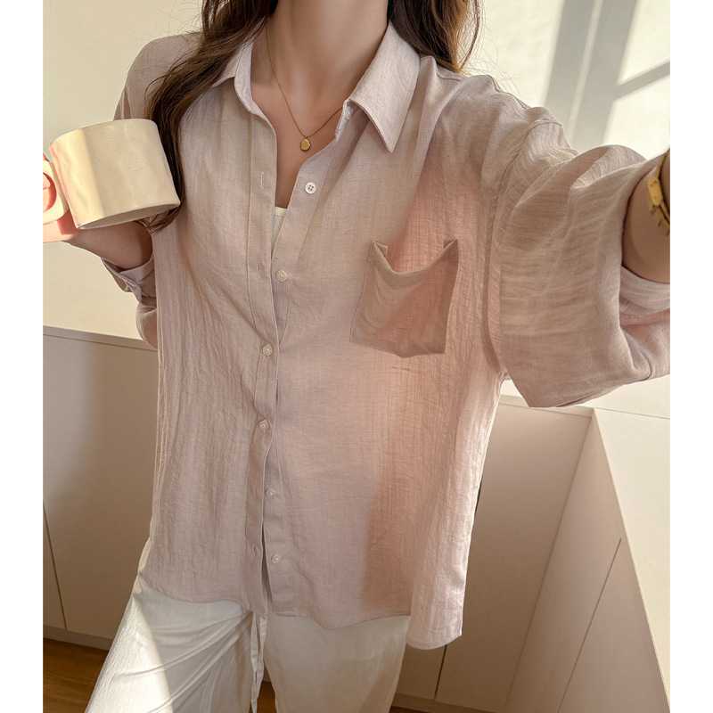 亚麻夏季防晒衣服女士衬衫轻奢高级感长袖外穿薄款纯色宽松外套