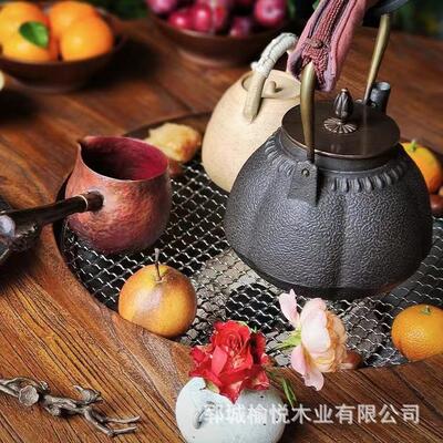 榆木炉桌茶桌小茶桌复式老古圆FNS形六边形新中简约煮茶桌火锅围