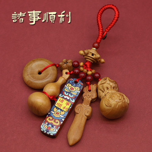 桃木十二生肖本命年红绳福财挂件