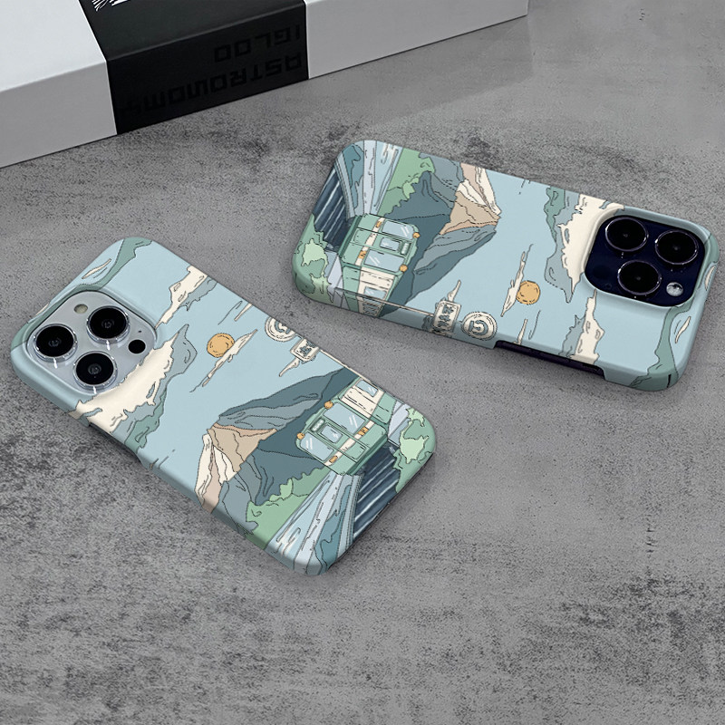 插画火车 适用iPhone15ProMax手机壳苹果14Pro磨砂菲林硬壳13个性创意12Pro简约新款11保护套XR/XSMAX/16