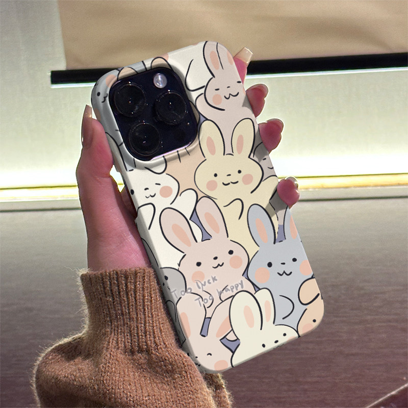 满屏小兔子适用iPhone16ProMax手机壳15Pro半包磨砂菲林硬壳全包边苹果14ProMax个性13时尚12简约11/XR/XSMAX