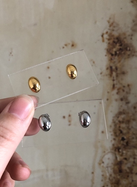 复古法式小众INS风光面球形椭圆摩登金属耳钉耳饰钛钢镀k金不掉色