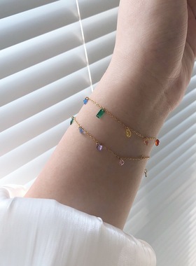 夏款梦幻甜美彩虹金色手链女生