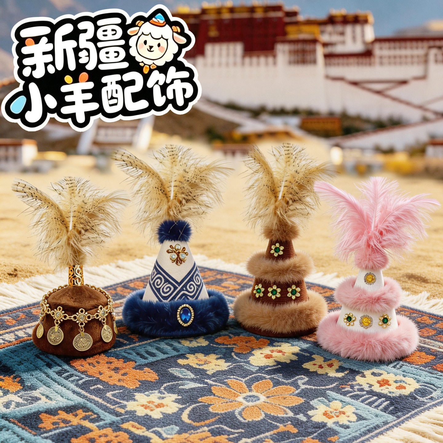 新疆小羊玩偶可爱卡通配饰帽子民族风毛绒玩具文创旅游纪念品挂饰