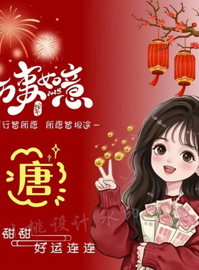 抖音直播同款2025年红色情侣姓氏谐音梗微信头像背景图定制作设计