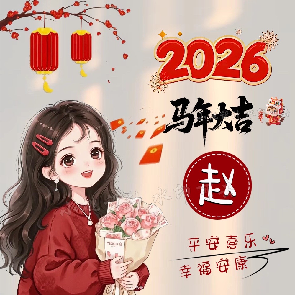 抖音视频号直播同款2026年红色情侣姓氏签名微信头像背景图定制作