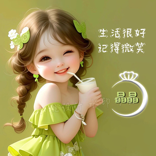 抖音直播同款绿色可爱美女姓氏微信头像背景图定制psd源文件模板