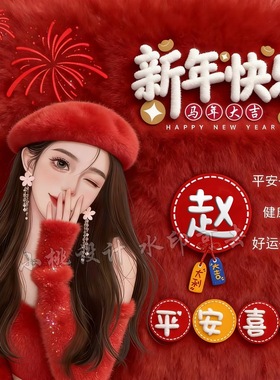 2026新年红色唯美女生姓氏签名头像微信头像背景图定制作设计素材