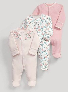 3件婴儿包脚连体衣男女宝宝哈衣纯棉新生儿爬服0岁9个月睡衣组合