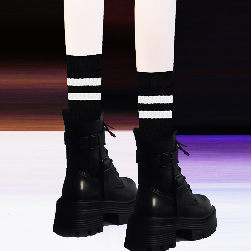 鲨鱼裤袜纯棉条纹中筒袜女ins潮