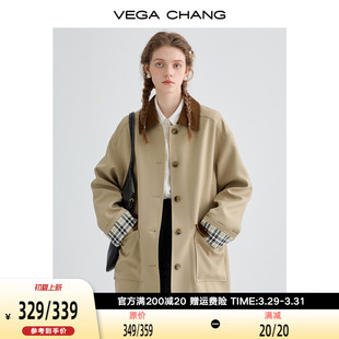 VEGA 设计感拼色宽松显瘦外套 新款 CHANG休闲风衣女中长2024年春季