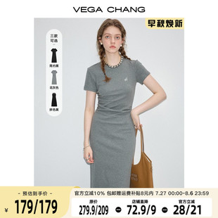 CHANG連衣裙女2025年夏新款 VEGA 顯瘦氣質(zhì)減齡長裙高級感t恤裙子