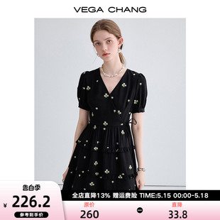 CHANG连衣裙女2024年夏季 VEGA 新款 小个子高级气质法式 刺绣小黑裙