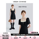 连衣裙女2024夏新款 短裙 赫本风黑色显瘦气质法式 CHANG泡泡袖 VEGA