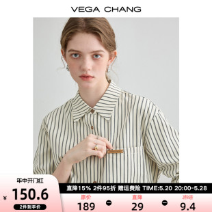 复古时尚 VEGA 女2024年春秋新款 正肩上衣ins潮 CHANG条纹衬衫 长袖