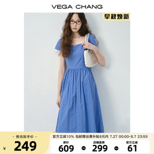 高腰抽褶显瘦长裙子 VEGA CHANG法式 连衣裙女2025新款 夏方领泡泡袖