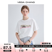 印花刺绣设计休闲宽松短袖 CHANG白T恤女2024年夏季 上衣 新款 VEGA