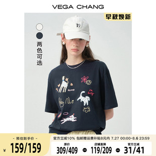 VEGA 夏少女感减龄小狗印花圆领宽松上衣 CHANG短袖 女t恤2025新款