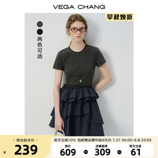 VEGA 設計感針梭格紋拼接假兩件蛋糕裙 夏季 CHANG連衣裙女2025新款