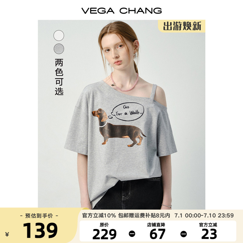 VEGACHANG宽松休闲斜肩T恤