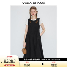 VEGA CHANG黑色显瘦气质连衣裙女2024年夏新款设计感A字背心长裙