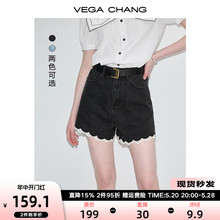 VEGA CHANG牛仔裤女2024年夏季新款复古时髦设计感蕾丝花边短裤