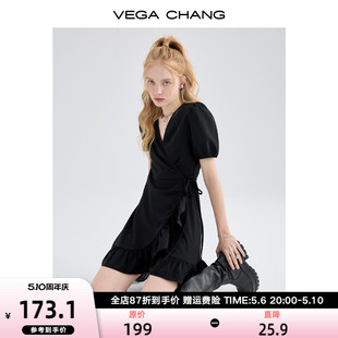 韩版 VEGA 新款 CHANG荷叶边赫本裙子女夏装 设计感显瘦气质连衣裙