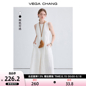 VEGA CHANG无袖连衣裙女2024年夏季新款简约时尚气质背心长裙子