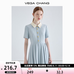 新款 小个子显瘦气质法式 CHANG学院风连衣裙女2024夏季 VEGA 百褶裙