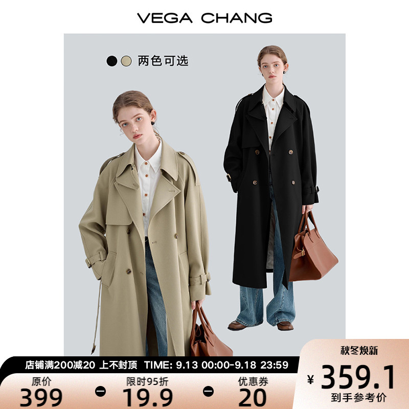 VEGA CHANG风衣外套女2023秋季新款小个子中长款高级感英伦风大衣