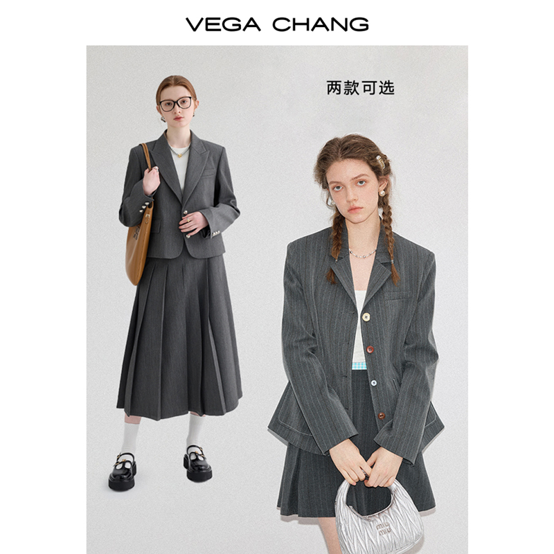 VEGA CHANG时尚套装女2024年春季新款通勤OL西装半身裙洋气两件套