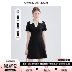 VEGA CHANG高级感连衣裙女夏2024新款小个子POLO领显瘦通勤小黑裙