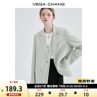 韩版 VEGA 女2024新款 外套 CHANG抹茶绿小西装 设计感小众女士西装