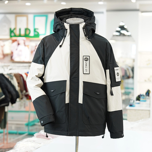 撞色保暖冲锋衣痞帅羽绒外套 拼接潮牌连帽韩版 男生防寒服冬季 新款