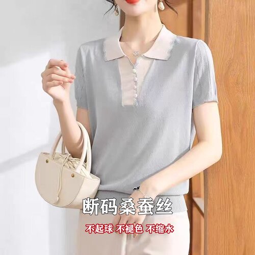 桑蚕丝妈妈夏装2026新款时尚冰丝小衫短袖洋气t恤女中老年上衣