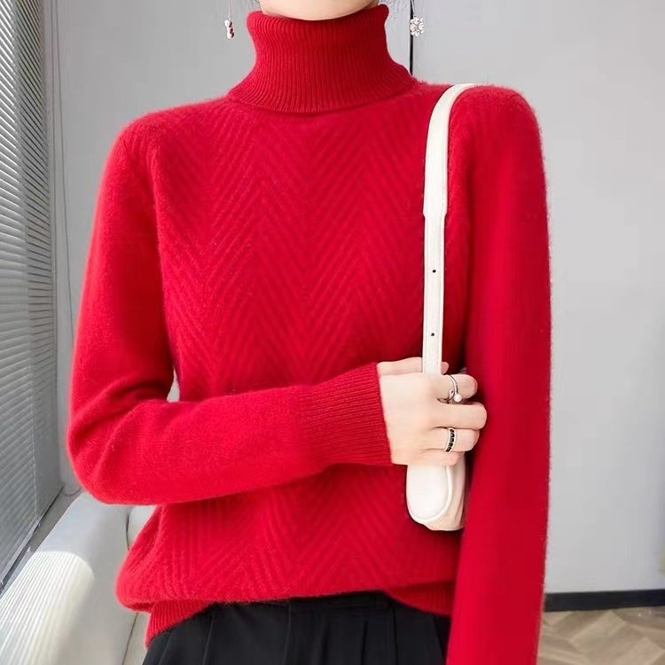 高级本命年高领羊绒衫女大红色加厚毛衣羊毛衫内搭保暖针织打底衫