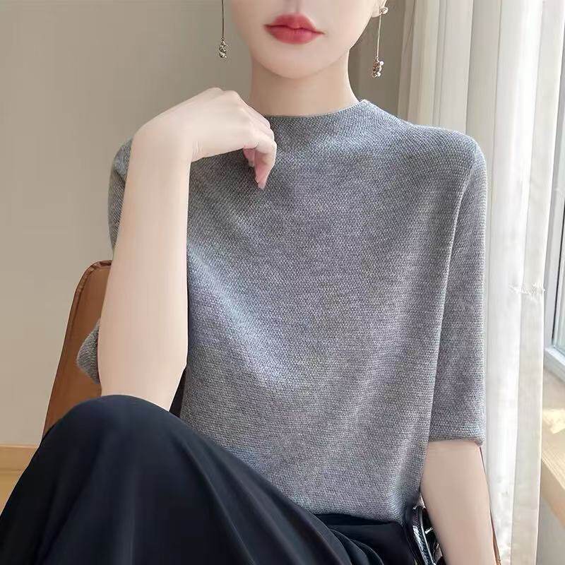 桑蚕丝针织短袖t恤女2026新款爆款时尚宽松显瘦女装夏季冰丝上衣