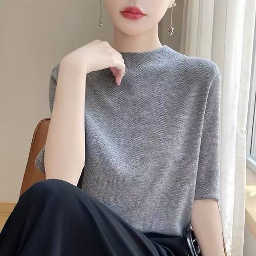 桑蚕丝针织短袖t恤女2026新款爆款时尚宽松显瘦女装夏季冰丝上衣