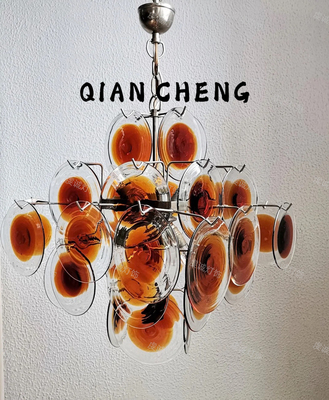 Murano穆拉诺36头透明琥珀色圆玻璃法式中古卧室客厅吊灯