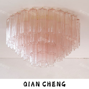 法式Murano吸顶灯粉色设计师款客厅灯穆拉诺复古玻璃卧室吸顶灯