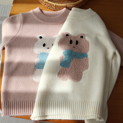 纯山羊绒衫毛衣女童卡通围巾熊