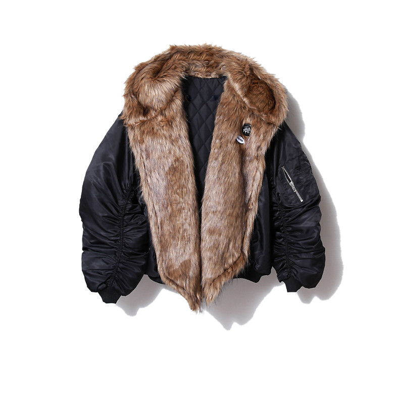 2024冬季新款小众设计环保皮草蓬蓬短款棉服毛领拼接廓形女装外套