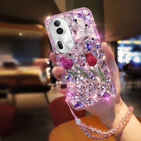 适用于OPPOReno11手机壳满钻玫瑰花Reno11pro奢华水钻防摔全包软壳女潮reno10/9/8/7se/6/5闪钻A2m/A58a97R17