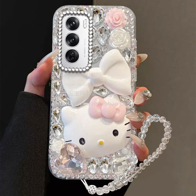 满钻奢华卡通KT猫适用OPPOReno12手机壳女款A1活力版网红A3i2025年A3 高级感3元气版透明3外壳9可爱A1x保护套