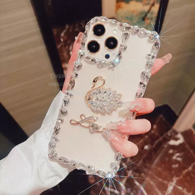 闪钻天鹅适用苹果16手机壳15promax透明软套14plus防摔保护iphone13女爆款12高档新品XR气质时尚7创意8